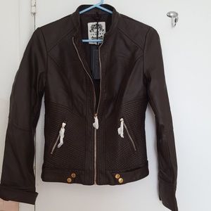 Dark brown vegan leather biker jacket